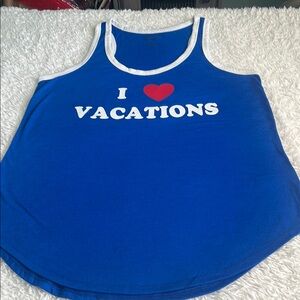 Blue 'I Love Vacations' Tank Top. Size L.